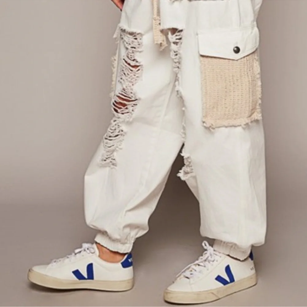 POL Women's Off-White Lace Joggers - Picture 8 of 9